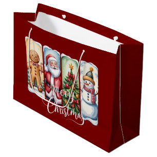 Merry Christmas Santa Snowman Xmas Tree Winter Large Gift Bag