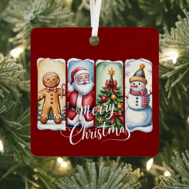 Merry Christmas Santa Snowman Xmas Tree Winter Metal Ornament (Insitu)