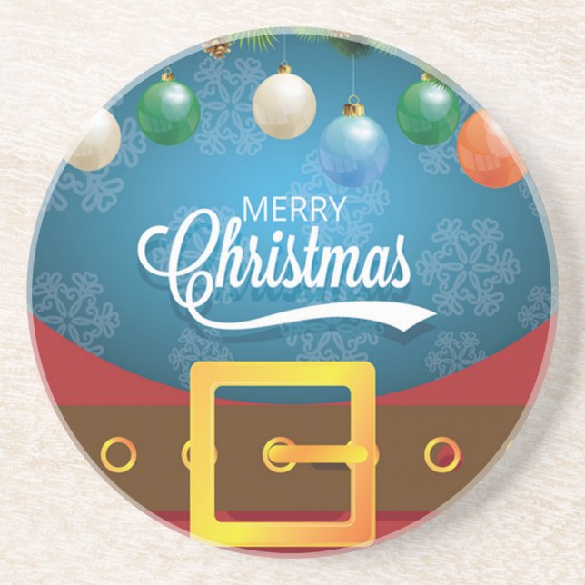 Merry Christmas Santa Suit Drink Coaster (Front)
