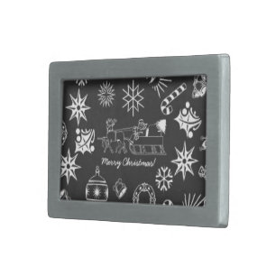 Merry Christmas Santa Symbols, Black and White Belt Buckle