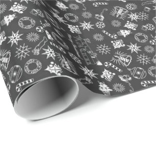 Merry Christmas Santa Symbols, Black and White Wrapping Paper