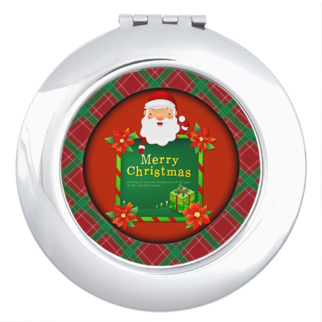 Merry Christmas Santa Tartan Plaid Compact Mirror (Front)