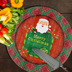 Merry Christmas Santa Tartan Plaid Cutting Board