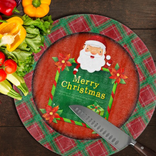 Merry Christmas Santa Tartan Plaid Cutting Board (Merry Christmas Santa Tartan Plaid Cutting Board by Looly Elzayat
)
