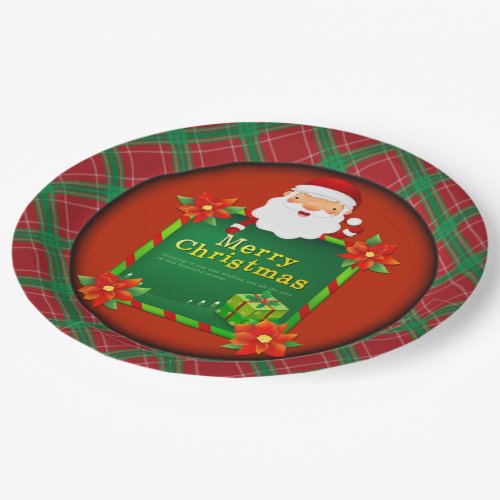 Merry Christmas Santa Tartan Plaid Paper Plates