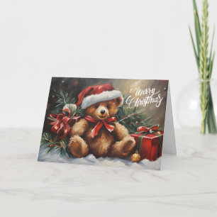 Merry Christmas Santa Teddy Bear Card