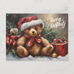 Merry Christmas Santa Teddy Bear Holiday Postcard