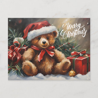 Merry Christmas Santa Teddy Bear Holiday Postcard
