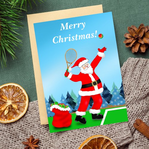 Merry Christmas Santa Tennis Holiday Card