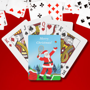 Merry Christmas Santa Tennis Holiday Poker Cards