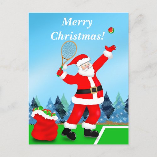 Merry Christmas Santa Tennis  Holiday Postcard