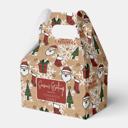 Merry Christmas Santa Themed Kraft Brown Holiday Favor Boxes