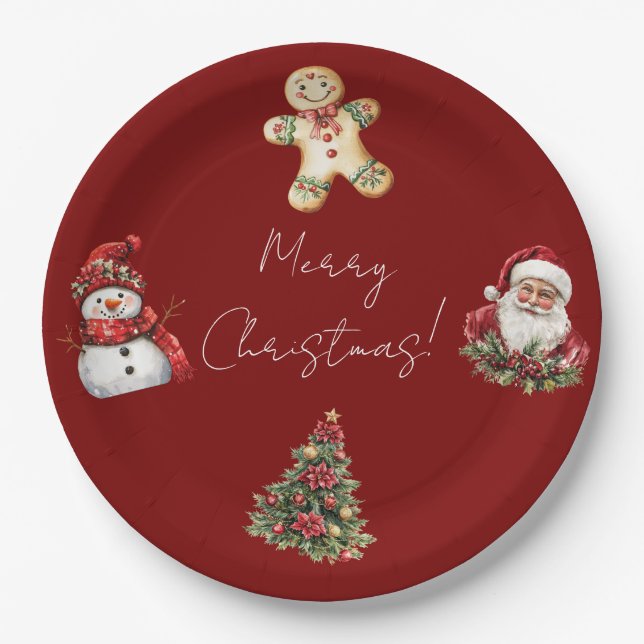 Merry Christmas Santa Tree Christmas  Paper Plates (Front)