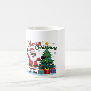 Merry Christmas Santa & Tree Design Coffee Mug