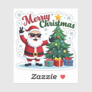 Merry Christmas    Santa & Tree Design Sticker