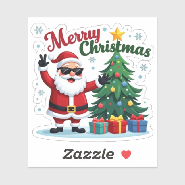 Merry Christmas  | Santa & Tree Design Sticker (Sheet)