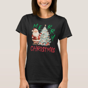 Merry Christmas Santa Tree Design T-Shirt