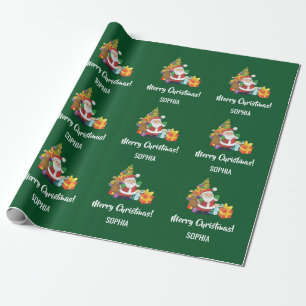 Merry Christmas Santa Tree Gifts Personalize Name Wrapping Paper