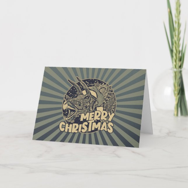Merry Christmas Santa Triceratops Dinosaur Holiday Card (Front)