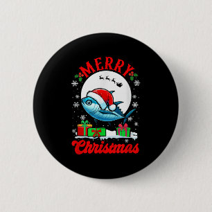 Merry Christmas Santa Tuna Xmas Box Funny Fishing Button
