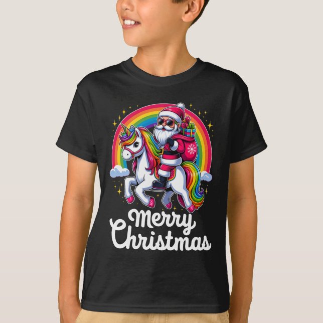Merry Christmas Santa Unicorn Girls Kids Funny Xma T-Shirt (Front)