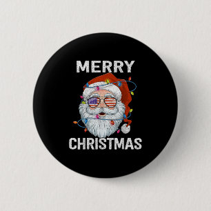 Merry Christmas Santa Usa Flag Christmas Xmas Men Button