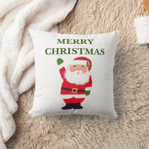 Merry Christmas Santa Watercolor festive Nostalgic Throw Pillow