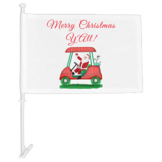 Merry Christmas Santa Waving From Golf Cart Car Flag