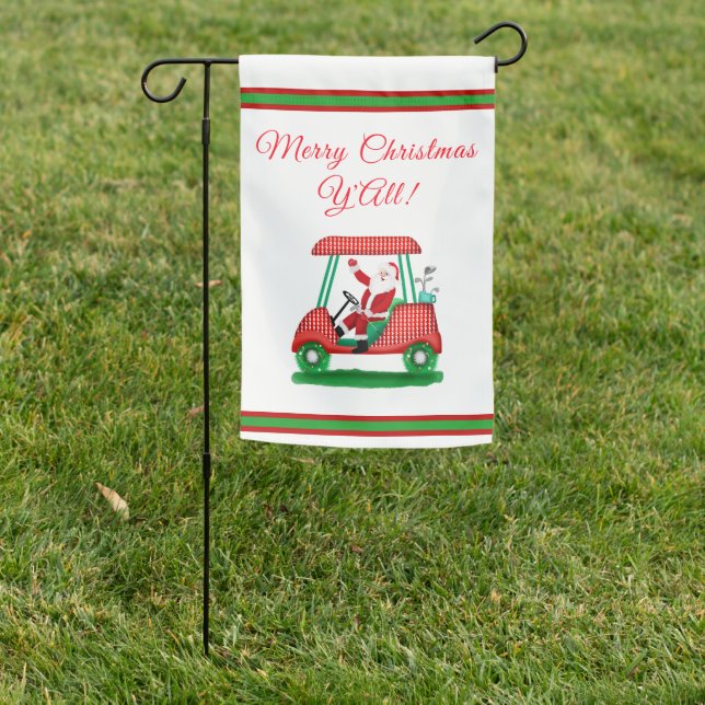 Merry Christmas Santa Waving From Golf Cart Garden Flag (In SItu)