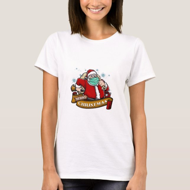 Merry Christmas Santa Wearing A Mask T-Shirt (Front)