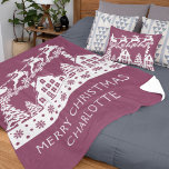 Merry Christmas Santa Winter Snowflakes Name Fleece Blanket<br><div class="desc">Merry Christmas Santa Winter Snowflakes Personalized Name Fleece Blanket features Santa Claus with his reindeer flying over snow covered houses with the text "Merry Christmas" in modern calligraphy script and your personalized name below in white on a purple background. Personalize by editing the text in the text boxes provided. Perfect...</div>