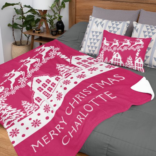 Merry Christmas Santa Winter Snowflakes Name Fleece Blanket