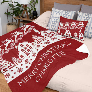 Merry Christmas Santa Winter Snowflakes Name Sherpa Blanket