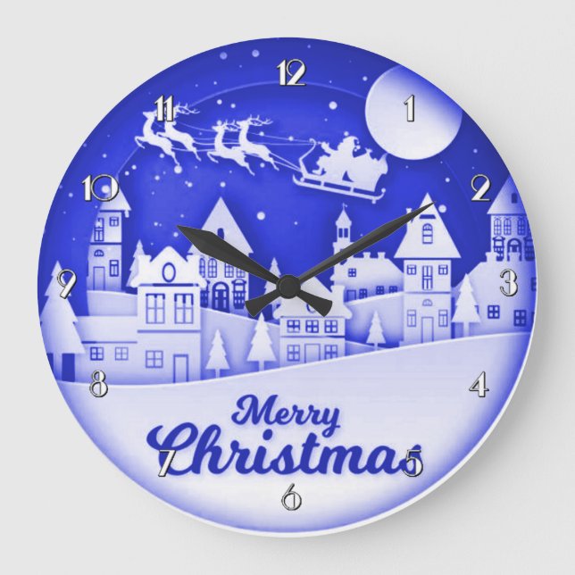 Merry Christmas Santa Winter Village Large Clock (Front)