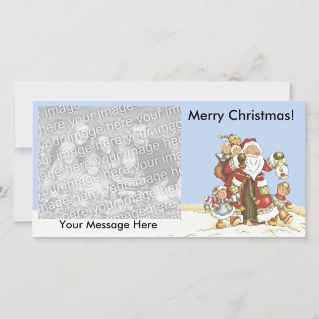 Merry Christmas Santa With Kids Snow Lantern Holiday Card (Front)