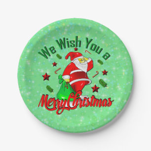 Merry Christmas Santa with Sack Stars Cane 7" Paper Plates