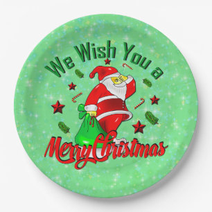 Merry Christmas Santa with Sack Stars Cane 9" Paper Plates
