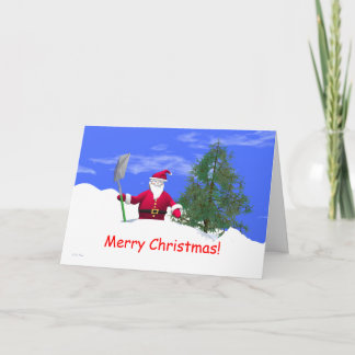 Merry Christmas Santa with Shovel Holiday Card