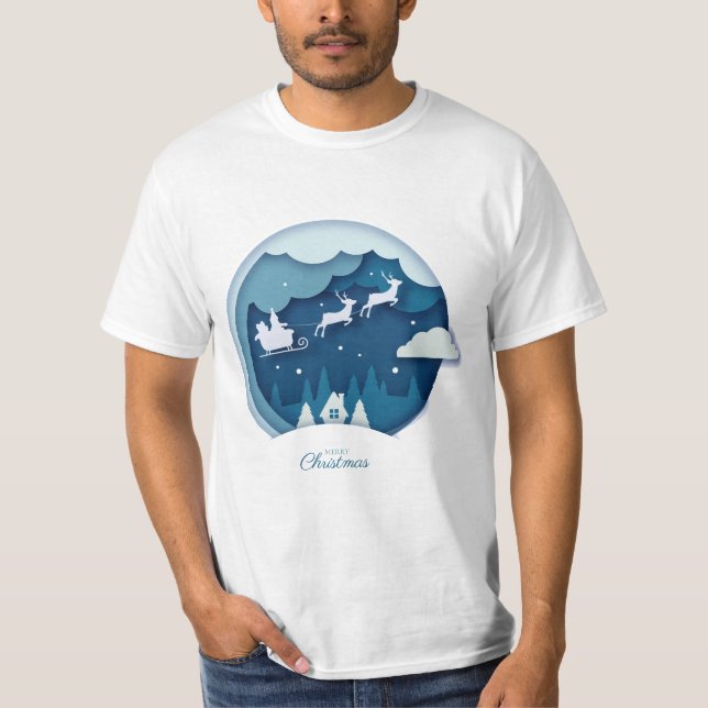 Merry Christmas - Santa with snow falling T-Shirt (Front)