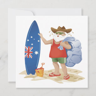 Merry Christmas Santa With Surfboard Holiday Card