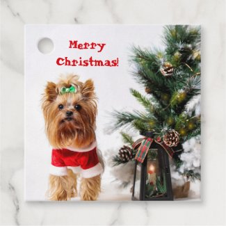 Merry Christmas Santa Yorkie with Christmas Tree