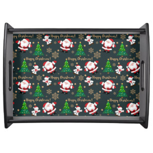 Merry Christmas, Santas, Bears and Trees Serving Tray