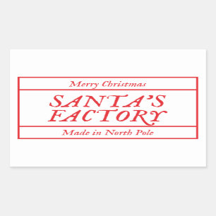 Merry Christmas Santa's Factory Made In North Pole Rectangular Sticker