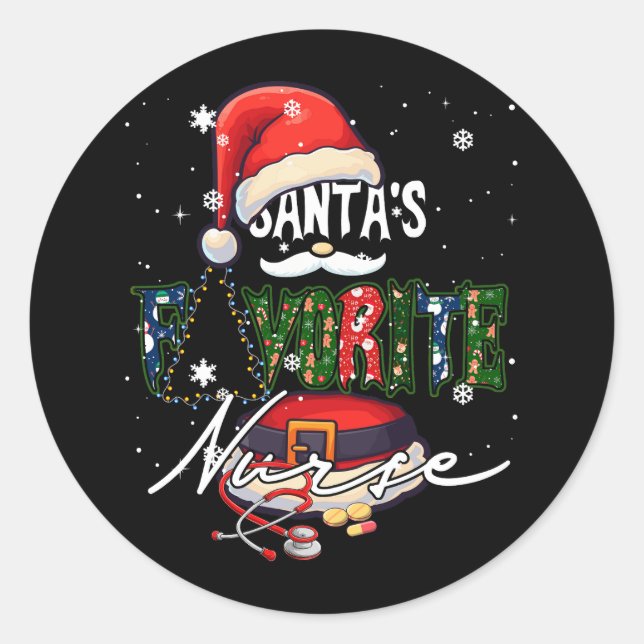 Merry Christmas Santa's Favorite Nurse Midwife Xma Classic Round Sticker (Front)