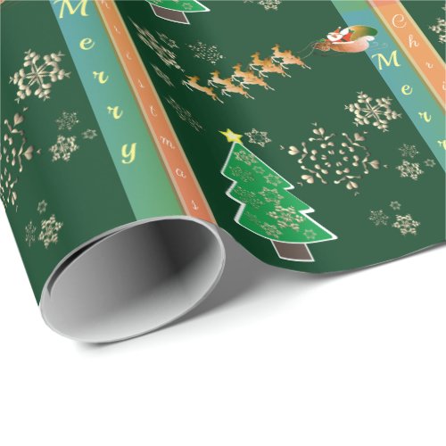 Merry Christmas Santas Reindeer  Snowflakes  Wrapping Paper