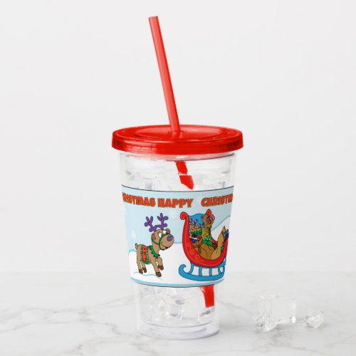 Merry Christmas Santas Reindeers Acrylic Tumbler