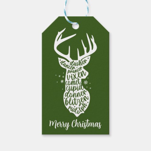 Merry Christmas Santas Reindeers Dark Green Gift Tags