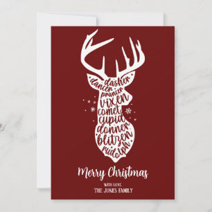 Merry Christmas Santa's Reindeers, Dark Red Holiday Card