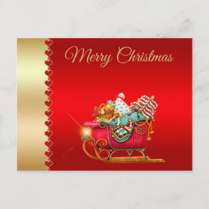 Merry Christmas,Santa's Sleigh,Christmas Gifts,Red Postcard