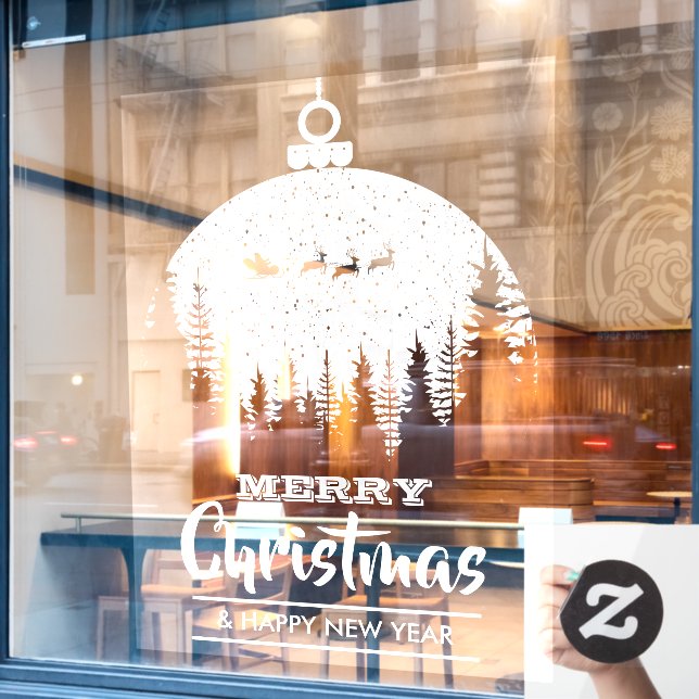 Merry Christmas Santa's Sleigh Ornament Holiday Window Cling (Cafe Window)